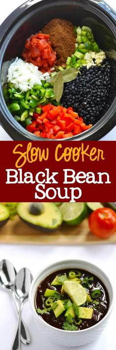 black bean and brown rice soup with text overlay super healthy soup recipes to try today