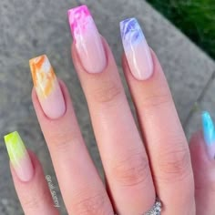 Fake Nails Long, Colorful Nails, Fake Nails With Glue, Ballerina Nails, Rainbow Nails, Girls Nails, Nailed It, Luxury Nails