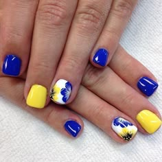 Blue And Yellow Nails, Finger Biting, Birmingham City University, Summer Gel Nails, Gel Toe Nails, Art Deco Nails, Finger Nails, Birmingham City