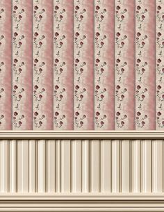 the wallpaper is pink and white with flowers on it, along with an ornate border