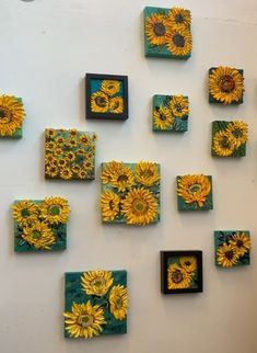 many sunflowers are painted on the wall