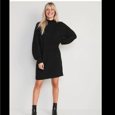 Brand New, Still In Package. Black, Mock Neck Sweater Dress. Size Medium Color Is Black Jack Womens Navy Dress, Mock Neck Sweater Dress, Sweater Dress Outfit, Weather Outfits, Black Mock Neck, Mini Sweater, Black Sweater Dress, Puff Long Sleeves, Closet Goals