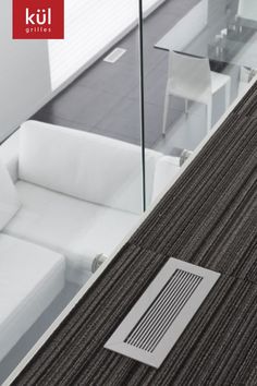 Floor Vents on a dark carpet in a Minimalist Interior Design Living Room Renovation, Flooring Inspiration, Vent Covers