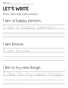 handwriting worksheet for kids to practice writing letters and numbers with the words i am happy