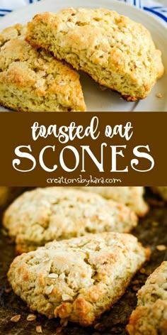 some scones that are on a plate with the words toasted out in it