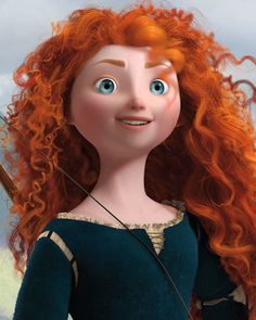 a cartoon character with long red hair and blue eyes