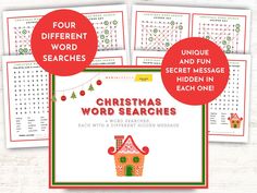 four different christmas word search puzzles