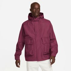 Style No. DQ4272-638 Color: Dark Beetroot/Burgundy Crush 100% Polyester. Inspired by your father's old school fishing jacket. Storm-FIT ADV technology with GORE-TEX gives you a jacket you can be confident wearing when the weather turns its worst. It's waterproof, windproof and fully seam-sealed to keep all that's cold and wet on the outside. The GORE-TEX breathes and the mesh liner lets your body heat naturally circulate, so you keep the rain on the outside while letting your sweat escape. Full- Nike Windrunner Jacket, Fishing Jacket, Nike Windbreaker Jacket, Windrunner Jacket, Vintage Nike Windbreaker, Mens Quarter Zip, Windbreaker Jacket Mens, Gore Tex Jacket, Hooded Jacket Men