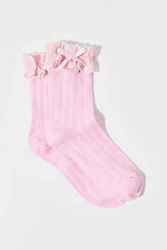 Applique Femme Ruffle Sock | Urban Outfitters Ruffle Sock, Metallic Midi Skirt, Oakley Radar Ev, Ruffled Socks, Pink Fits, Leather Slide Sandals, Cropped Tube Top, Women Men Shoes, Add Ons