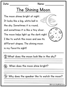 worksheet for reading the moon and other things to do in english or spanish