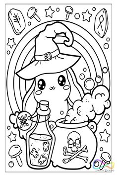 60 Halloween printable coloring pages Halloween Coloring Pages Printable, Creepy Kawaii, Creepy Creatures, Witch Coloring Pages, Bunny Coloring Pages, Halloween Coloring Book, Colouring Printables