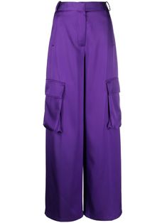 orchid purple high waist concealed front fastening belt loops two side cargo pockets rear zip-fastening pocket wide leg Versace Pants, Orchid Purple, Purple Pants, Versace Outfit, Viscose Fabric, Cargo Trousers, Roberto Cavalli, Wide Leg Trousers, Victoria Beckham