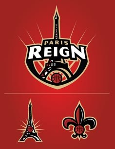 the paris region logo is shown in three different colors, including red and black with an eiffel tower