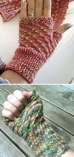 two pictures showing different types of knitted gloves