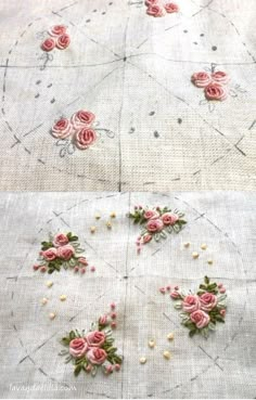 two pictures showing the same fabric with pink flowers on it, and one shows how to sew