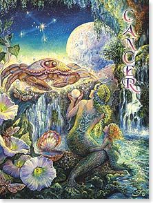 an image of mermaids in the water with flowers and stars above them, as if they