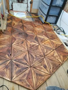 a wooden floor that is being worked on