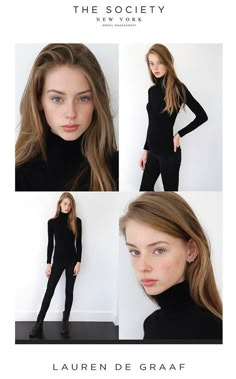 a collage of photos of a woman with long hair and black clothes, posing for the camera