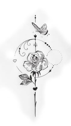 a drawing of flowers and butterflies on a white background with the moon in the middle