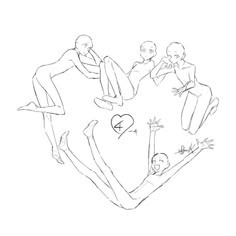 a drawing of three people in the shape of a heart with one man falling off his feet