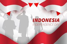 the silhouettes of two people standing in front of an american flag with text that reads indonesia independence day