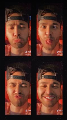 four different pictures of a man with his tongue hanging out and making funny faces for the camera