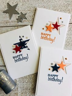 three birthday cards with stars on them