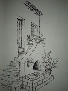 a drawing of steps leading up to a door