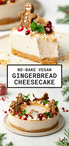 no - bake vegan gingerbread cheesecake is the perfect dessert for christmas