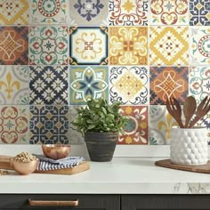 ROOMMATES SPANISH TERRACOTTA TILE PEEL AND STICK BACKSPLASH TIL4279FLT-Exeter Paint Stores Spanish Terracotta, Removable Backsplash, Bathroom Tile Stickers, Easy Tile, Colorful Tiles, Spanish Kitchen, Roommate Decor, Tile Stickers Kitchen, Stick Tile Backsplash