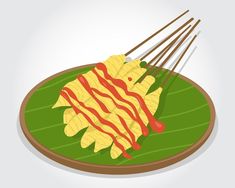 a plate with some food on it and chopsticks sticking out of the top