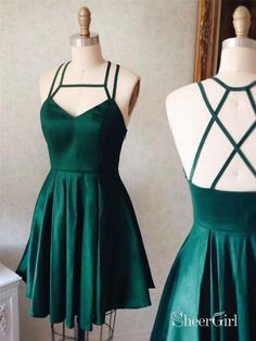 Dark Green Graduation Dresses for College Short Homecoming Dresses Cheap ARD1115-SheerGirl Backless Homecoming Dresses, Spaghetti Strap Bridesmaids Dresses, Short Satin Dress, Homecoming Dress Short, Short Homecoming Dresses, Green Homecoming Dresses, Cute Dresses For Party, Cheap Homecoming Dresses, Satin Homecoming Dress