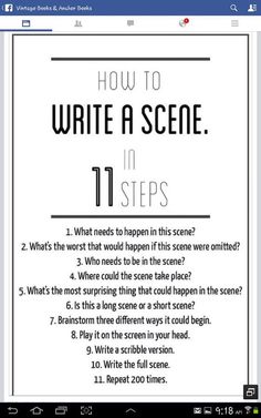 an image of how to write a scene in 11 steps with the text below it