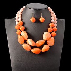 HUYHOAT African Necklace Sets Big Gem Statement Chokers For Women Nigerian Wedding Indian Jewelry Bib Beads Necklace & Pendant (orange) African Necklace, Statement Choker, Necklace Sets, Nigerian Wedding, Orange Fashion, Beads Necklace, Resin Jewelry