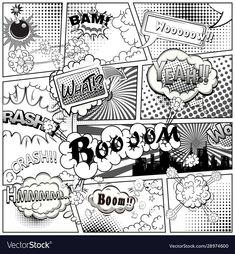 comic book page layouts in black and white