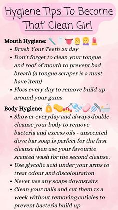 Girly Hygiene Tips, Girl Life Hacks Hygiene, How To Be A Clean Girl At School, Women Hygiene Products List, How To Clean Down There, Hygiene Essentials List, How To Be More Girly Tips, Girl Hygiene Tips, Women Hygiene Tips