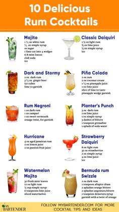 Rum Cocktails Rum Mixed Drinks Recipes, Classic Cocktails Recipes, Run Cocktail Recipes, Rum Mixed Drinks Easy, Don Q Rum Recipes Drinks, Rum Recipes Drinks, Sweet Cocktails Easy, Sweet Mixed Drinks Alcohol, Easy Rum Drinks