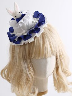 Stand out with this charming mini hat featuring a cute bunny design and delightful white and blue bowknots. Perfect for adding a touch of kawaii to any outfit.   Please note that this product includes only the mini hat. Cute Blue Hair Accessories For Summer, Cute Costume Hats And Headpieces, Cute Blue Summer Hair Accessories, White Playful Hair Accessories For Summer, White Playful Summer Hair Accessories, Playful White Hair Accessories For Summer, Playful White Summer Hair Accessories, Cute Spring Headband, Cute Adjustable Hat With Bow