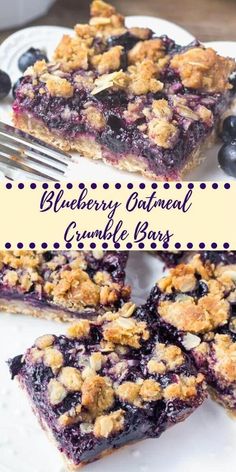 blueberry oatmeal crumble bars on a white plate