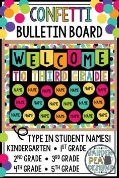 a bulletin board with the words welcome to third grade