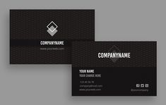 two business cards with black and white designs on them, one is for company name