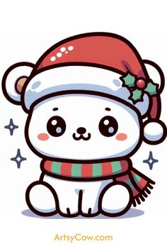 a cartoon bear wearing a santa hat and scarf