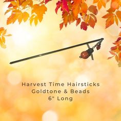 an advertisement for the harvest time hair stylist's goldtone and beads