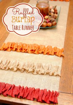 a table runner with ruffled burlap on it