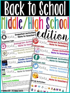 the back to school middle / high school edition is shown with text and pictures on it