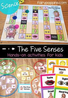 the five senses game with pictures and words on it