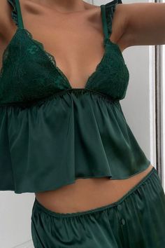 Paid Partnership, Smart Casual Women Outfits, Smart Casual Women, Deep Forest Green, Silk Pajama Set, Lace Lingerie Set, Deep Forest, Pretty Lingerie, Bridal Lingerie