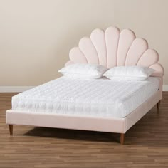 Baxton Studio Odille Modern Glam Light Pink Velvet Upholstered Walnut Brown Finished Wood Queen Size Seashell Shaped Platform Bed FredCo theFredCo Pink Velvet Fabric, Fabric Bed Frame, Glam Bedroom, Queen Platform Bed, Queen Size Bed Frames, Bed Lights, Baxton Studio, Modern Glam, Pink Bedding