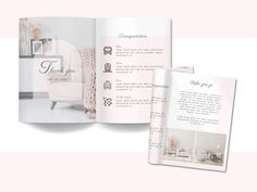 an open brochure showing the interior design