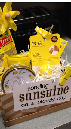 the sun shines on a cloudy day gift basket for someone's special occasion